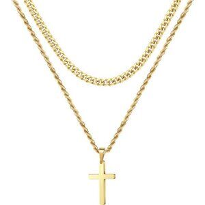 Gold Mens Cross Necklaces Stainless Steel Cross Pendant Necklace Simple Jewelry